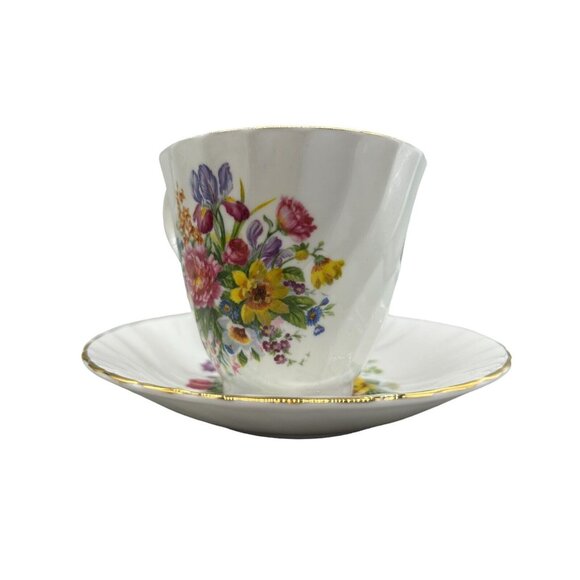 Royal Sutherland H&M Bone China Tea Cup & Saucer Pink Yellow Purple Floral - Picture 4 of 10